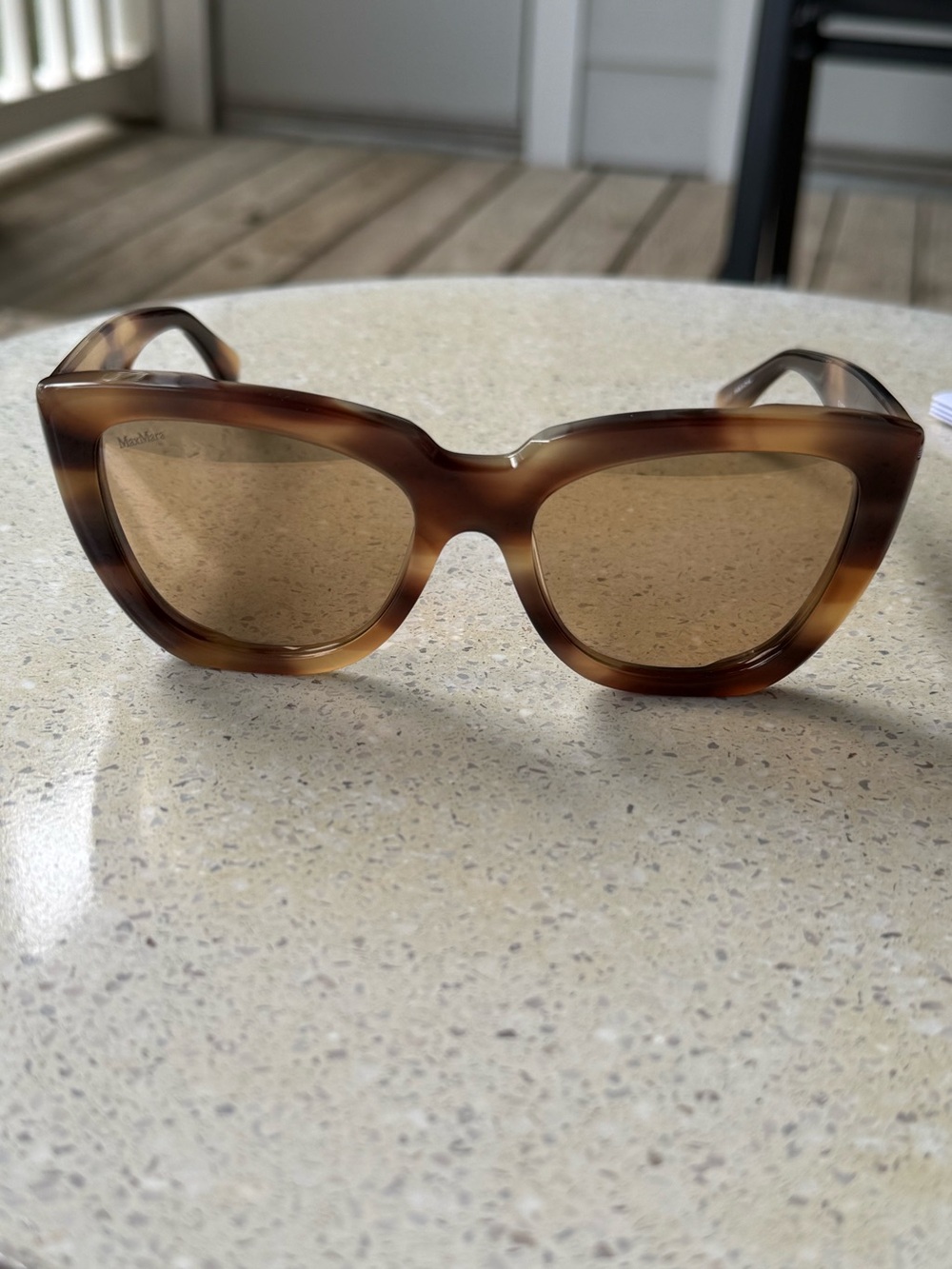 MaxMara Sunglasses Glimpse4 MM0090 47G Brown Horn Cat-Eye Sunglasses